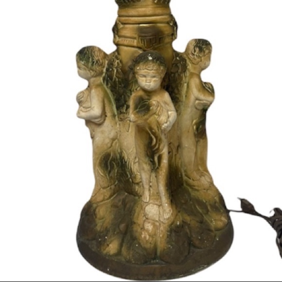 Antique Italian Sculpture Art Lamp Base Glorious Angel Cherubs Made in Italy - Picture 6 of 16